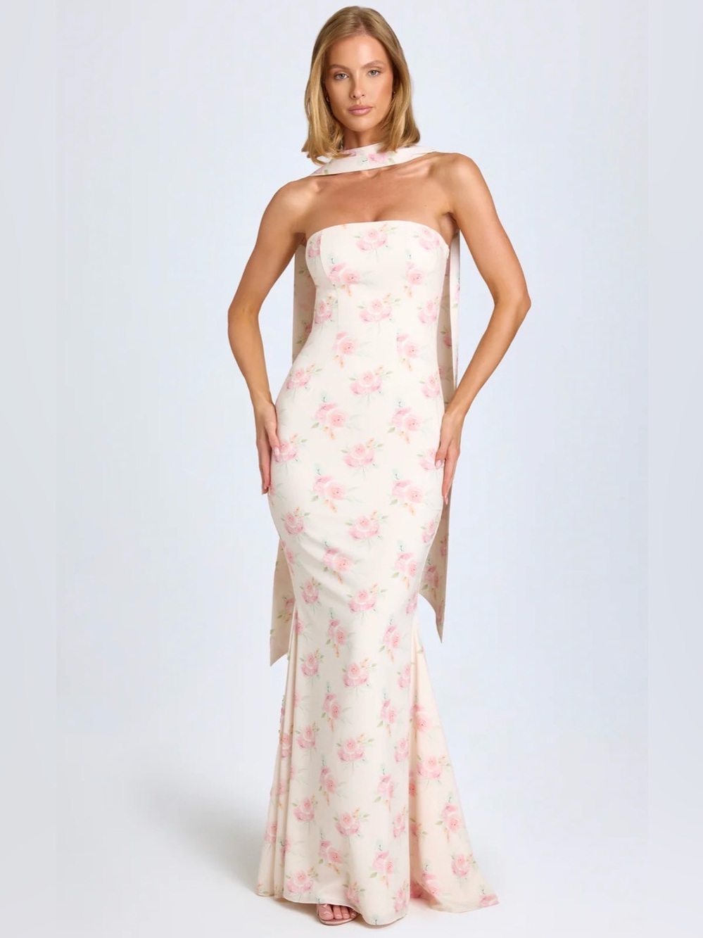 Oh Polly Imogene Scarf-Detail Strapless Gown